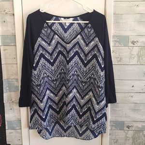 Charming Charlie Medium Blue Chevron Blouse